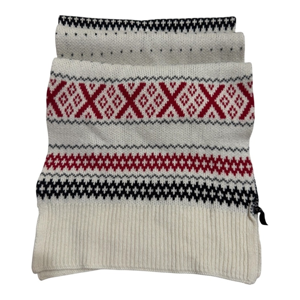 Talbots Knit Scarf Ivory Red Black Nordic Fair Isle Warm Winter Accessory